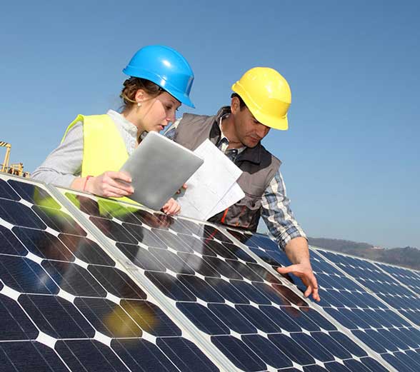 Two Person Taking Measures For Solar Installation